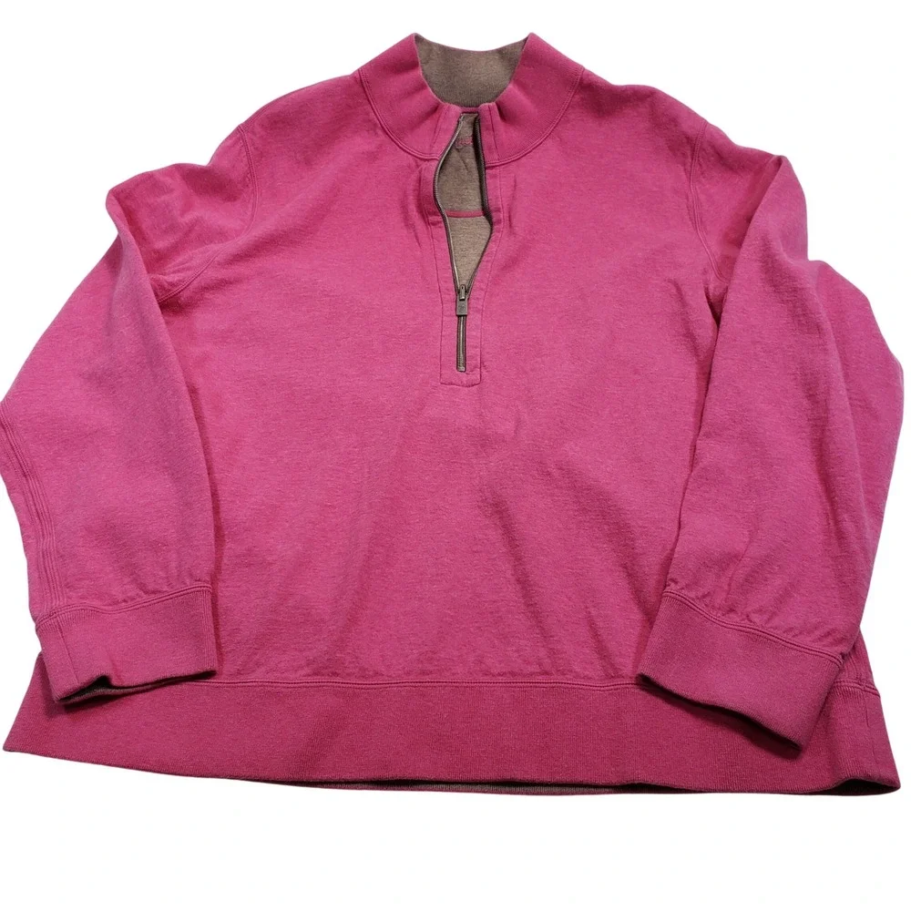 Tommy Bahama Reversible Quarter Zip Sweatshirt Brown Pink Contrast Stitch Mens L